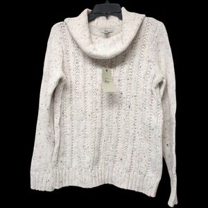 G. H. Bass White Cowl Sweater Cotton Blend Colored Speckles M Cozy Spring